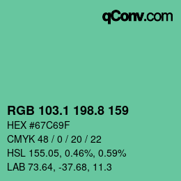 カラーコード: RGB 103.1 198.8 159 | qconv.com