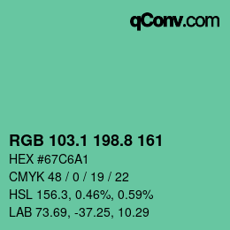カラーコード: RGB 103.1 198.8 161 | qconv.com