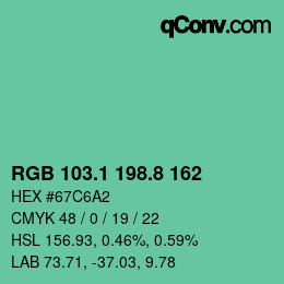 カラーコード: RGB 103.1 198.8 162 | qconv.com