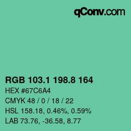 カラーコード: RGB 103.1 198.8 164 | qconv.com