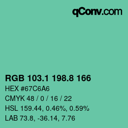 カラーコード: RGB 103.1 198.8 166 | qconv.com