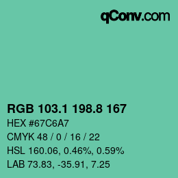 カラーコード: RGB 103.1 198.8 167 | qconv.com