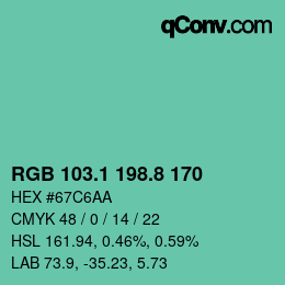 カラーコード: RGB 103.1 198.8 170 | qconv.com
