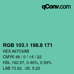 カラーコード: RGB 103.1 198.8 171 | qconv.com