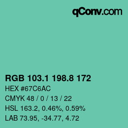 カラーコード: RGB 103.1 198.8 172 | qconv.com