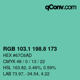 Color code: RGB 103.1 198.8 173 | qconv.com
