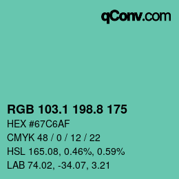 カラーコード: RGB 103.1 198.8 175 | qconv.com
