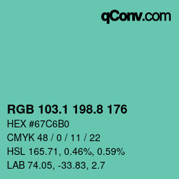 カラーコード: RGB 103.1 198.8 176 | qconv.com