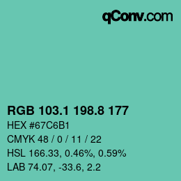 カラーコード: RGB 103.1 198.8 177 | qconv.com