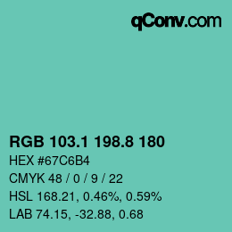 カラーコード: RGB 103.1 198.8 180 | qconv.com