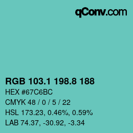 Color code: RGB 103.1 198.8 188 | qconv.com