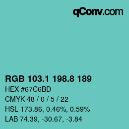 カラーコード: RGB 103.1 198.8 189 | qconv.com