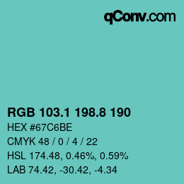 カラーコード: RGB 103.1 198.8 190 | qconv.com