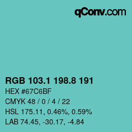 カラーコード: RGB 103.1 198.8 191 | qconv.com