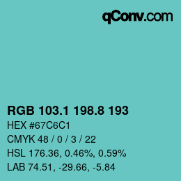 カラーコード: RGB 103.1 198.8 193 | qconv.com
