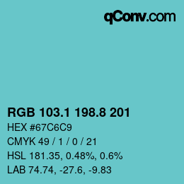Color code: RGB 103.1 198.8 201 | qconv.com