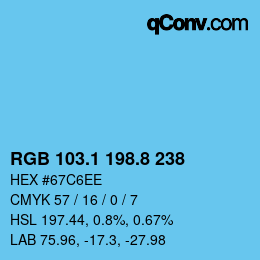 カラーコード: RGB 103.1 198.8 238 | qconv.com