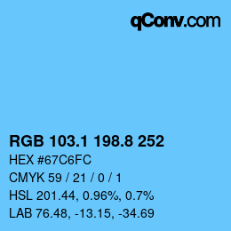カラーコード: RGB 103.1 198.8 252 | qconv.com