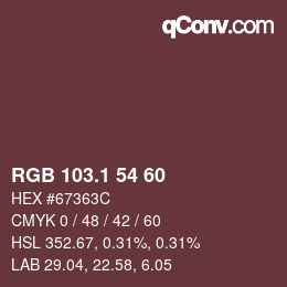 カラーコード: RGB 103.1 54 60 | qconv.com