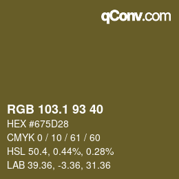 カラーコード: RGB 103.1 93 40 | qconv.com