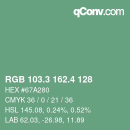 カラーコード: RGB 103.3 162.4 128 | qconv.com
