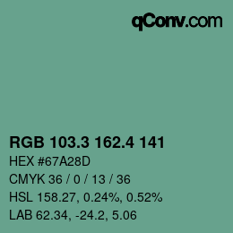 カラーコード: RGB 103.3 162.4 141 | qconv.com