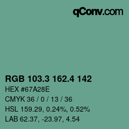 カラーコード: RGB 103.3 162.4 142 | qconv.com
