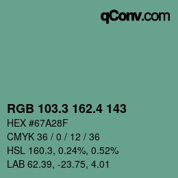 カラーコード: RGB 103.3 162.4 143 | qconv.com