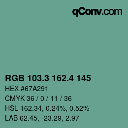 カラーコード: RGB 103.3 162.4 145 | qconv.com