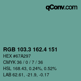 カラーコード: RGB 103.3 162.4 151 | qconv.com