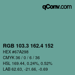 カラーコード: RGB 103.3 162.4 152 | qconv.com