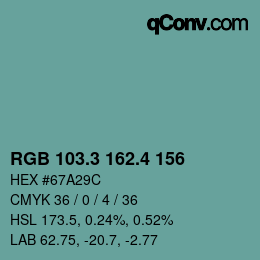 カラーコード: RGB 103.3 162.4 156 | qconv.com