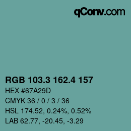カラーコード: RGB 103.3 162.4 157 | qconv.com