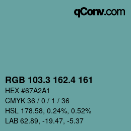 カラーコード: RGB 103.3 162.4 161 | qconv.com