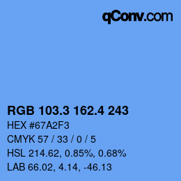 カラーコード: RGB 103.3 162.4 243 | qconv.com