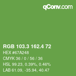 カラーコード: RGB 103.3 162.4 72 | qconv.com