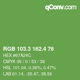 カラーコード: RGB 103.3 162.4 76 | qconv.com