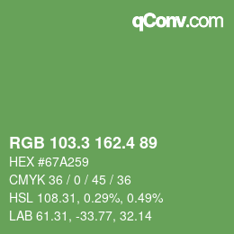 カラーコード: RGB 103.3 162.4 89 | qconv.com