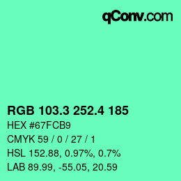 カラーコード: RGB 103.3 252.4 185 | qconv.com