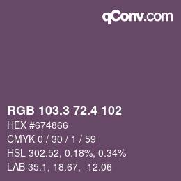 カラーコード: RGB 103.3 72.4 102 | qconv.com
