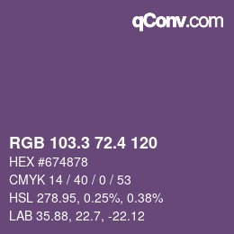 カラーコード: RGB 103.3 72.4 120 | qconv.com