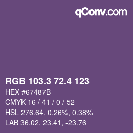 カラーコード: RGB 103.3 72.4 123 | qconv.com