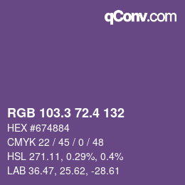 カラーコード: RGB 103.3 72.4 132 | qconv.com