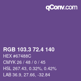 カラーコード: RGB 103.3 72.4 140 | qconv.com