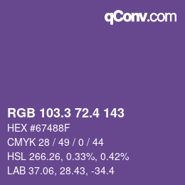 カラーコード: RGB 103.3 72.4 143 | qconv.com