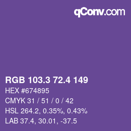 カラーコード: RGB 103.3 72.4 149 | qconv.com