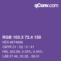 カラーコード: RGB 103.3 72.4 150 | qconv.com