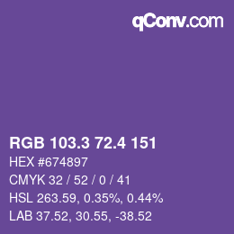 カラーコード: RGB 103.3 72.4 151 | qconv.com