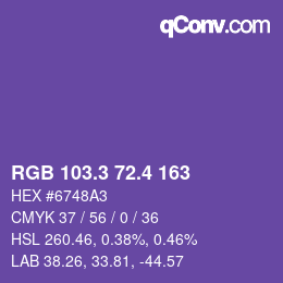 カラーコード: RGB 103.3 72.4 163 | qconv.com