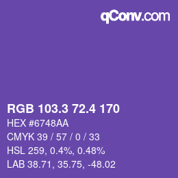 カラーコード: RGB 103.3 72.4 170 | qconv.com